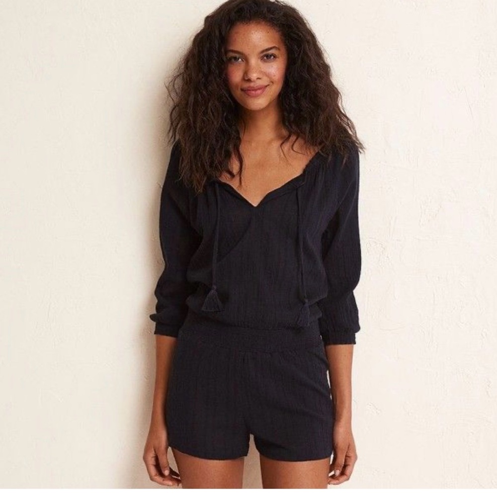 Aerie Black V-Neck Bohemian Festival Tassel Romper Size XS